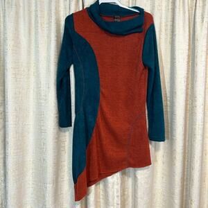 NWT Rising International Women's Size Large Tunic Dress Asymmetrical Orange Teal